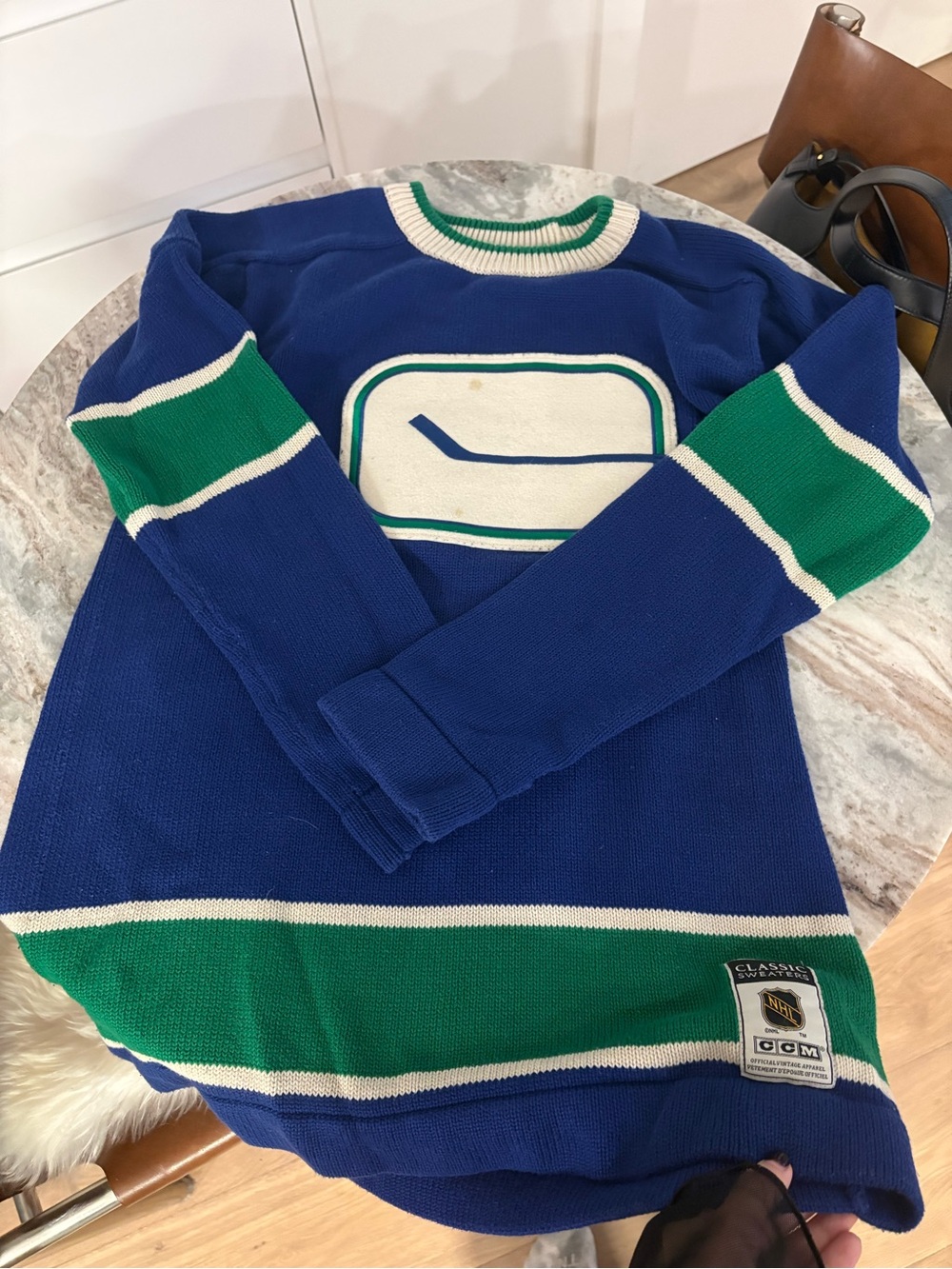 CCM Blue and Green Crewneck Hockey Sweater